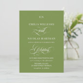 Groen Witte Monogram Trouw Uitnodiging (Staand voorkant)