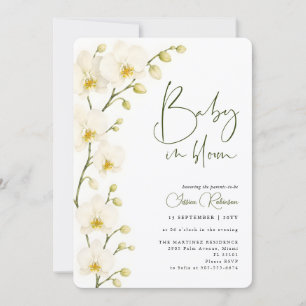 Groen Witte Orchidee Bloei Bloemige Baby Shower Kaart
