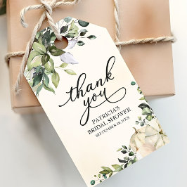 Groen-witte pompoen herfst bruiloft favor cadeaulabel