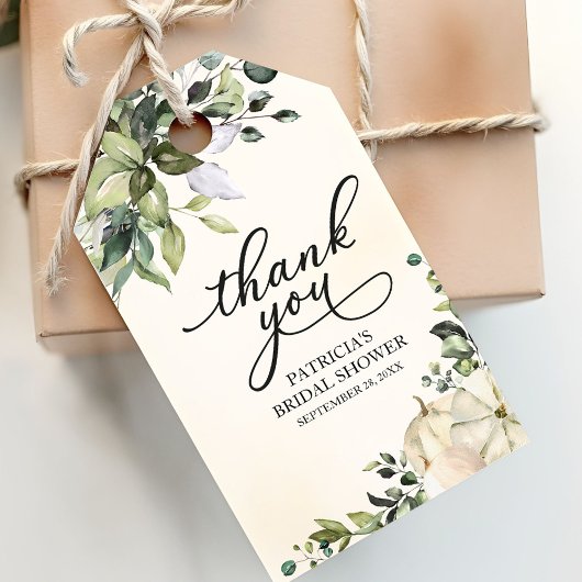 Groen-witte pompoen herfst bruiloft favor cadeaulabel