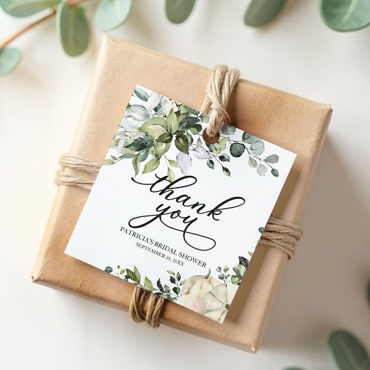 Groen & Witte Pompoen Herfst Bruiloftsborrel Bedankjes Labels