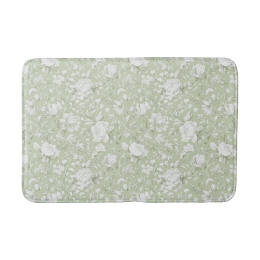 Groen Witte Romantische Bloem  Badmat (Voorkant)