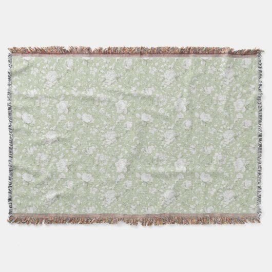 Groen Witte Romantische Bloem  Deken (Voorkant)