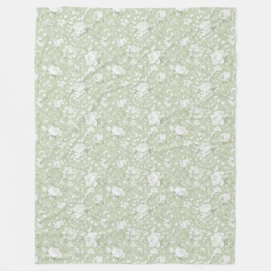 Groen Witte Romantische Bloem Fleece Deken (Voorkant)