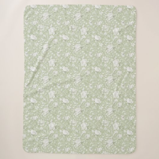 Groen Witte Romantische Bloem Sherpa Deken (Voorkant)