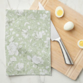 Groen Witte Romantische Bloem Theedoek (Quarter Fold)