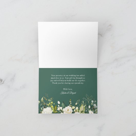 Groen Witte Roos Gouden Bloem Elegant Chic Bedankkaart (Binnen)