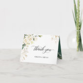 Groen Witte Roos Gouden Bloem Elegant Chic Bedankkaart (Voorkant)