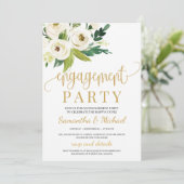 Groen witte rozen bloemengoud verloving kaart (Staand voorkant)