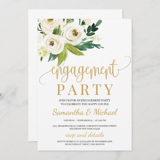 Groen witte rozen bloemengoud verloving kaart (Voorkant / Achterkant)