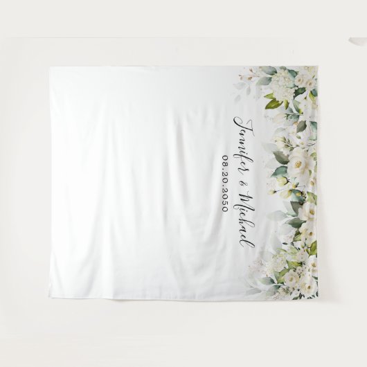 Groen Witte Rozen Bruiloft Achtergronden Wandkleed (Voorkant (horizontaal))