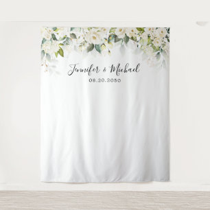 Groen Witte Rozen Bruiloft Achtergronden Wandkleed