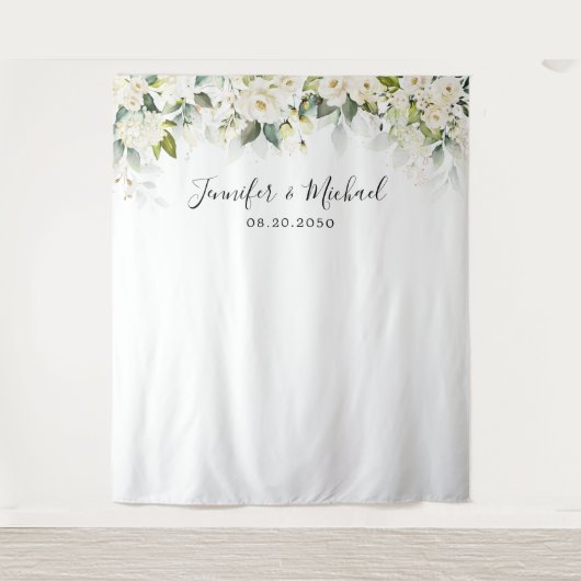 Groen Witte Rozen Bruiloft Achtergronden Wandkleed (Voorkant)