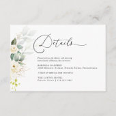 Groen Witte Rozen Bruiloft Details Informatiekaartje (Voorkant)
