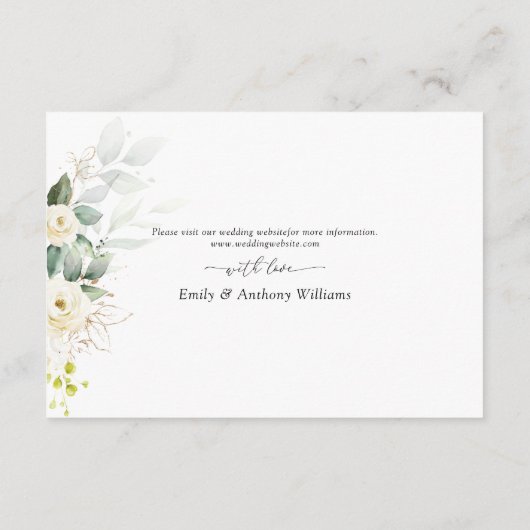 Groen Witte Rozen Bruiloft Details Informatiekaartje (Achterkant)