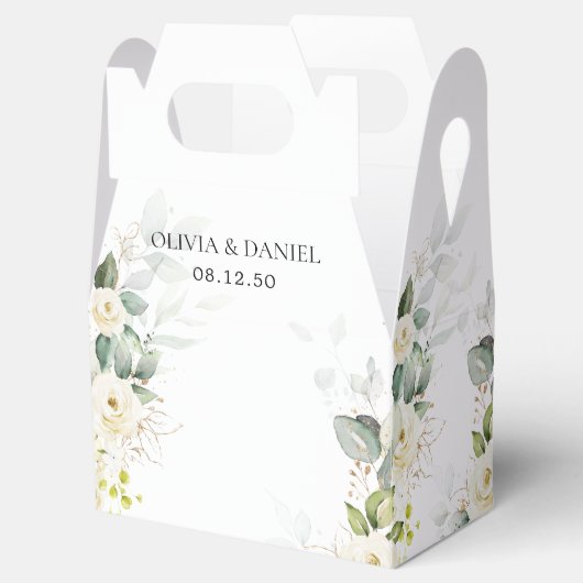 Groen Witte Rozen Bruiloft Favor Box Bedankdoosjes (Geopend)