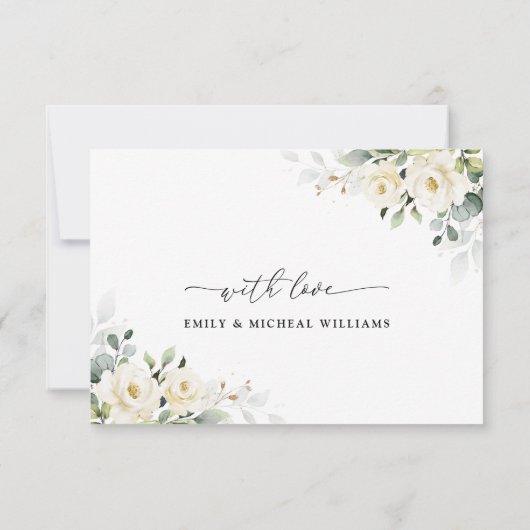 Groen Witte Rozen Bruiloft Flat Dank u Kaart (Achterkant)