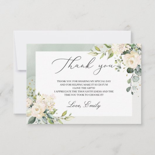 Groen witte rozen eucalyptus vrijgezellenfeest bedankkaart (Voorkant)