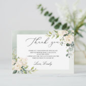 Groen witte rozen eucalyptus vrijgezellenfeest bedankkaart (Staand voorkant)