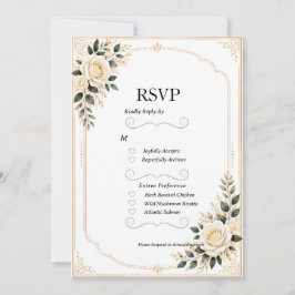 Groen & Witte Rozen Gouden Lijst Huwelijk RSVP