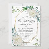 Groen & Witte Rozen Gouden Lijst Rustieke Bruiloft Kaart (Voorkant)