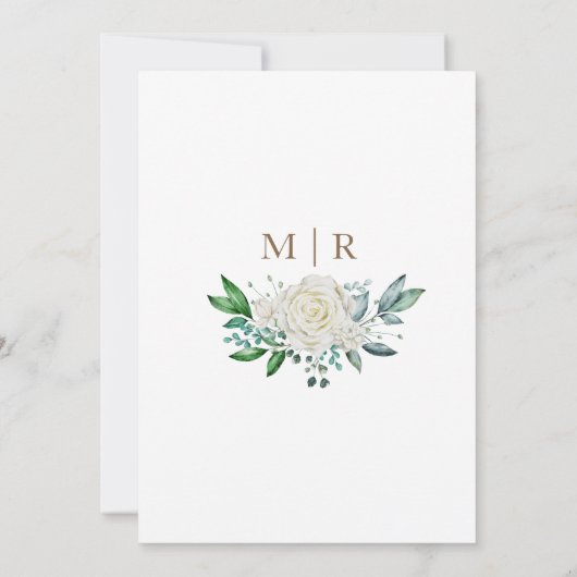 Groen & Witte Rozen Gouden Lijst Rustieke Bruiloft Kaart (Achterkant)