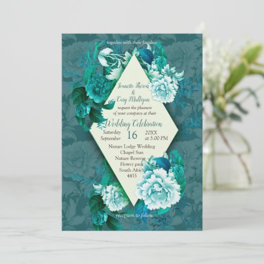 Groen/Witte Rozenbloemen op Groen patroondocument Kaart (Staand voorkant)