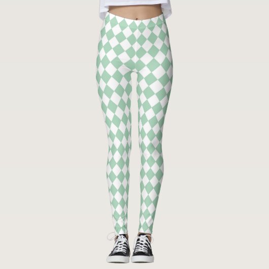 Groen Witte Ruitjes Diamant Patroon Leggings (Voorkant)