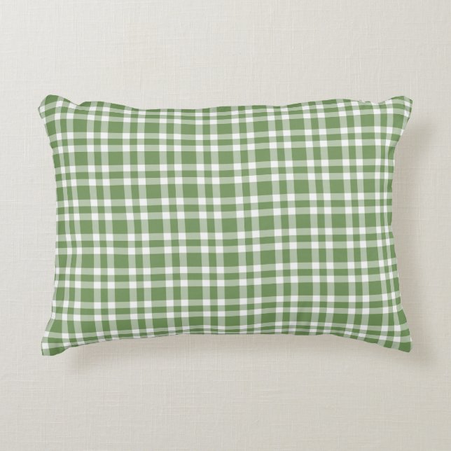 Groen Witte Ruitpatroon Accent Kussen (Voorkant)
