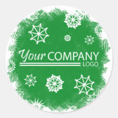 Groen, Witte Sneeuwvlokken Logo Bedrijfssticker Ronde Sticker (Voorkant)