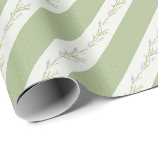 Groen Witte Strepen Bloem Bruiloft Inpakpapier (Rol Hoek)