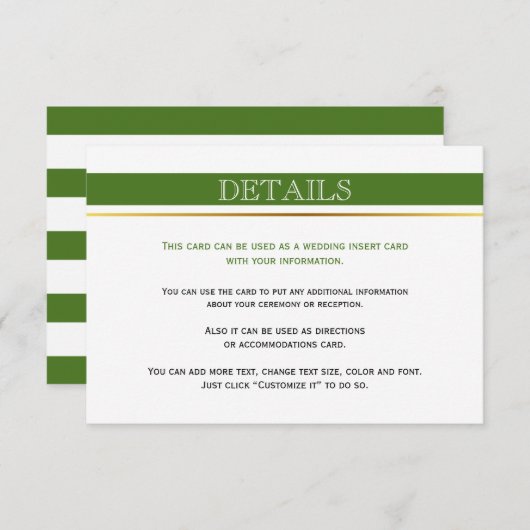 Groen & witte strepen gouden bruiloft insert kaart (Voorkant / Achterkant)