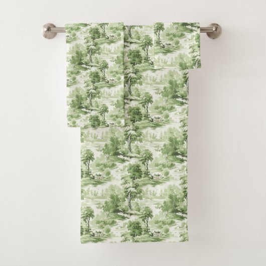 Groen Witte Toile Frans Landelijk Antiek Oud Bad Handdoek (Insitu)