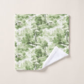 Groen Witte Toile Frans Landelijk Antiek Oud Bad Handdoek (Wasdoekje)