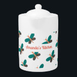 Groen Witte Vlinder Dragonfly Patroon Elegant Theepot<br><div class="desc">Groen Wit Elegante Vlinder Dragonfly patroon theepot. Gebruik deze sjabloon personaliseren om tekst te wijzigen. Met het gereedschap Bewerken kunt u de tekstkleur wijzigen.</div>