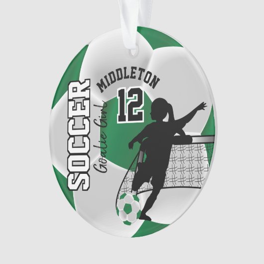 Groen-witte voetbalwedstrijd Goalie Girl Ornament (voorkant)