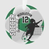 Groen-witte voetbalwedstrijd Goalie Girl Ornament (voorkant)