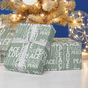 Groen Witte Vrede Liefde Kerstmis Cadeaupapier