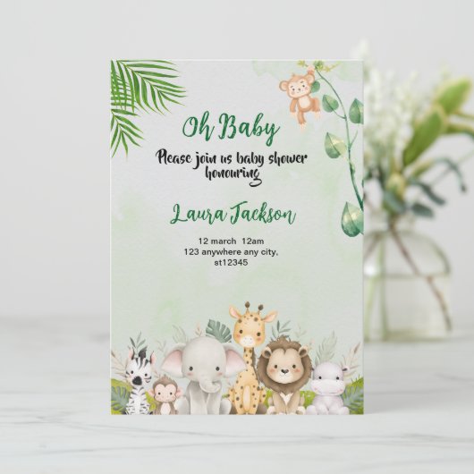 groen-witte waterverf baby shower kaart (Staand voorkant)