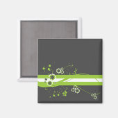 Groen * Witte Whimsy op Zwart Magneet (Voorkant / Achterkant)