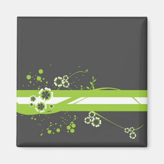 Groen * Witte Whimsy op Zwart Magneet