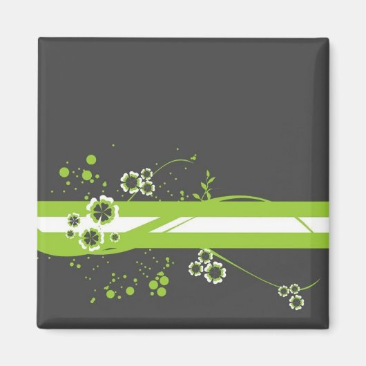 Groen * Witte Whimsy op Zwart Magneet (Voorkant)