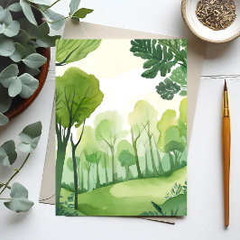 Groen Woud | Luchtig Waterverf Landschap Briefkaart