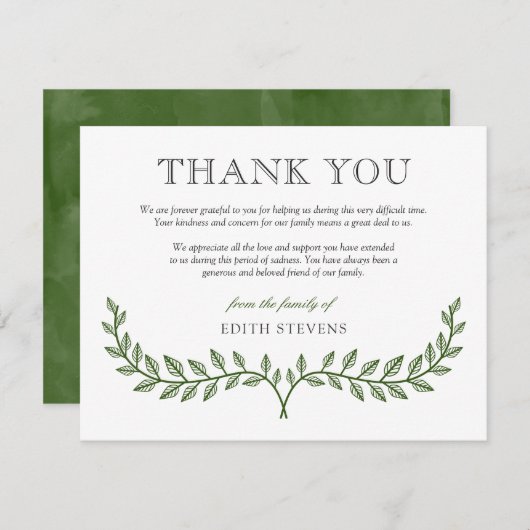 Groen Wreater Sympathie Hartelijk dank Bedankkaart (Voorkant / Achterkant)