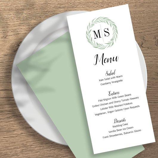Groen Wreath Monogram Weddenschap Menu