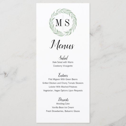 Groen Wreath Monogram Weddenschap Menu (Voorkant)