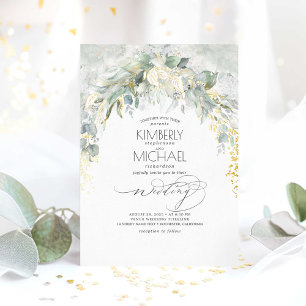 Groen Zachte Elegante Boho Bruiloft Goud Folie Uitnodiging