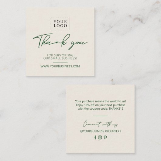 Groen & Zand Eenvoudige Zaken Dank u Tussenvoegsel Vierkante Visitekaartje (Voorkant / Achterkant)