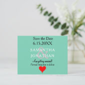 Groen zandstrand rood hart trouwfeest save the date (Staand voorkant)