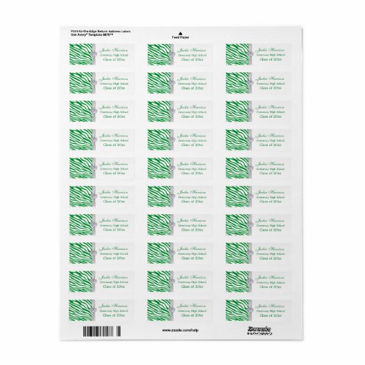 Groen zebrapatroon, lint Afstuderen label (Full Sheet)